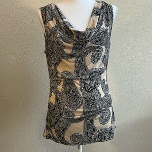 White House Black Market sz S Sleeveless Stretch Knit Blouse Cream Paisley